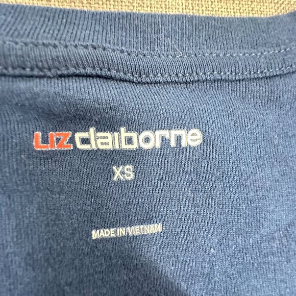 Liz Claiborne Womens Basic Navy Blue Top XS Cotton V-Neck Short Sleeve - Picture 3 of 8